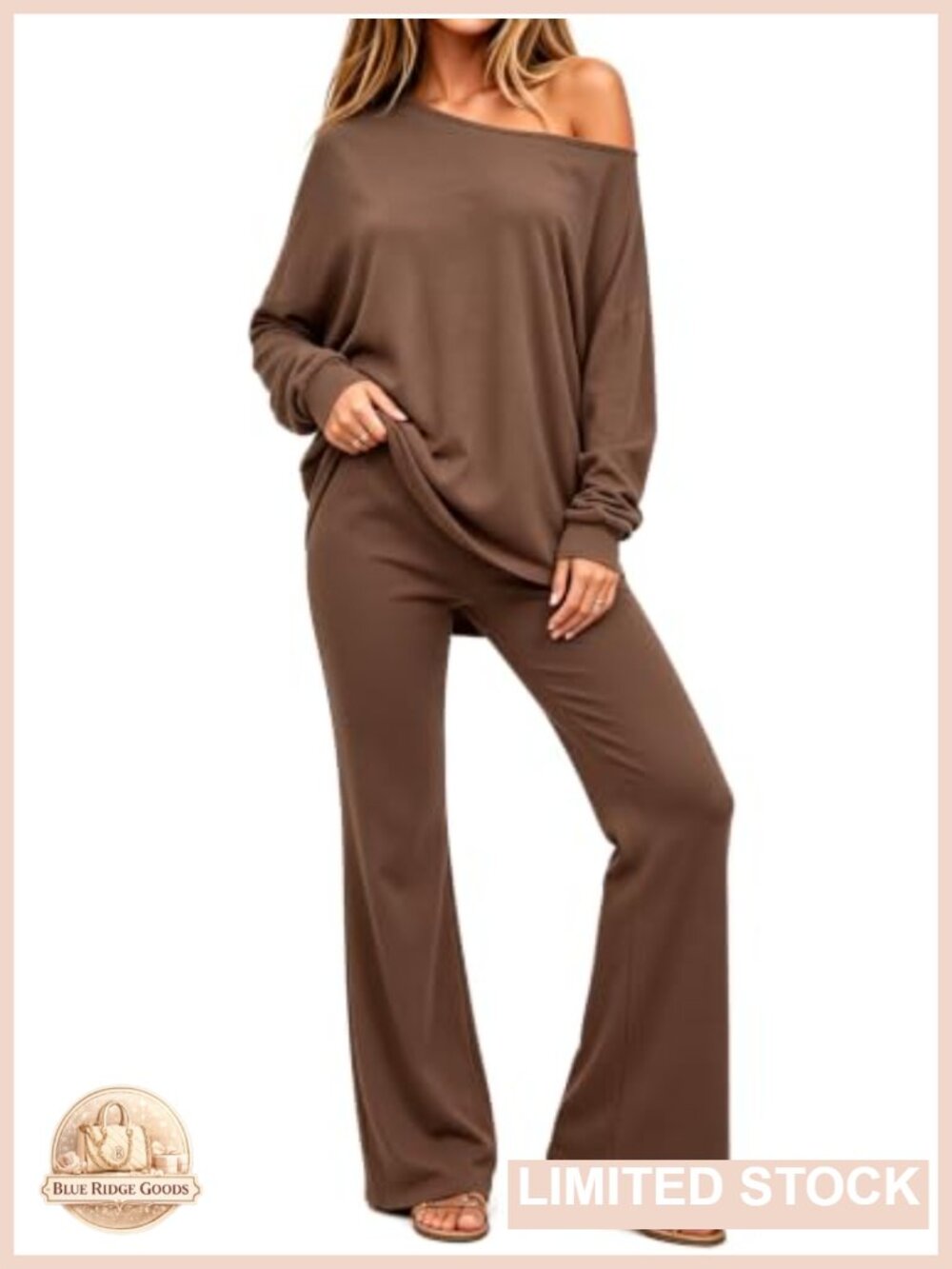 Womens 2 Piece Lounge Set One Shoulder Long Sleeve Top Flared Pants